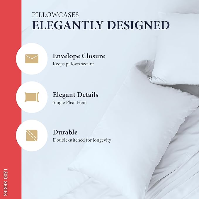 Ashton Sheets 100% Egyptian Cotton King Size Sheets Set - Luxury 1200 Thread Count Egyptian Cotton Sheets King Size, 17" Deep Pocket, Soft, Cooling Sateen Weave Hotel Quality Bedding Set - Light Blue