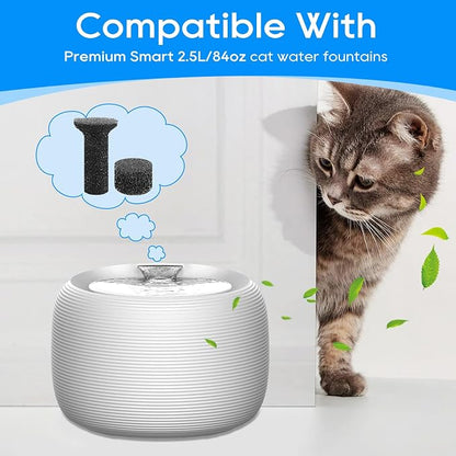 6 Sets Cat Water Fountain filters fit for Premium Smart 2.5L/84oz | Premium Smart 2.5L/84oz Fountain Replacement Foam Filters/Sponge Mufflers Cat Pet Dog Water Fountain for Drinking