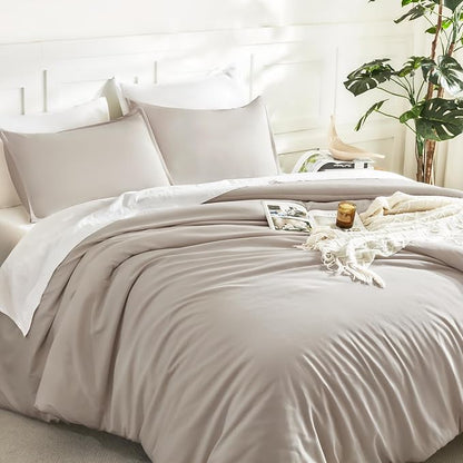 Litanika Oversized King Comforter 120x98, 3 Pieces Deep Linen Grey Lightweight Solid Bedding Comforter Set, All Season Fluffy Bed Set (1 Comforter & 2 Pillowcases)