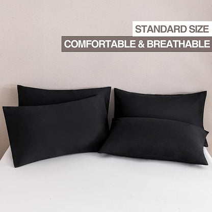 MINIPANDA Black Pillow Cases Standard Size Set of 4 - Super Soft, Smooth and Breathable Standard Pillow Cases- Envelope Design - Machine Washable Lightweight (20X26 Inches (4 Piece))