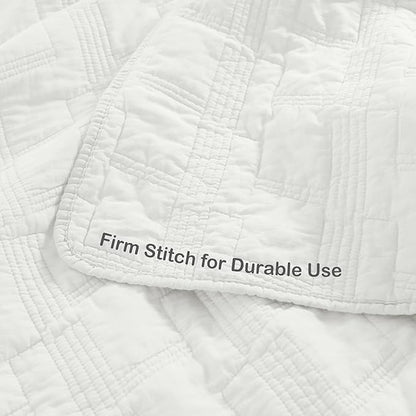 HORIMOTE HOME 100% Cotton Quilt Set King Size, White Pre-Washed 3-Piece Bedspread Coverlet Set, Cozy Lightweight Stitching Decorative Bedding Cover with 2 Shams in Geometric Pattern for All Season