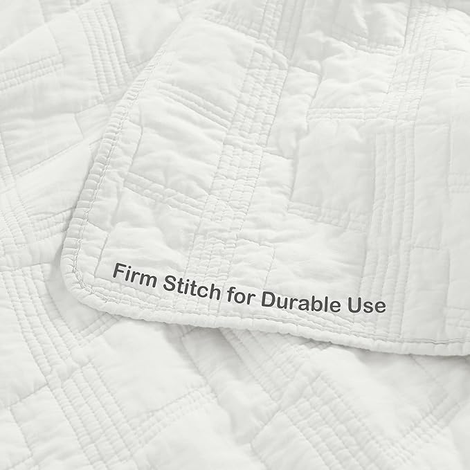 HORIMOTE HOME 100% Cotton Quilt Set Queen Size, White Pre-Washed 3-Piece Bedspread Coverlet Set, Cozy Lightweight Stitching Bedding Cover with 2 Shams in Geometric Pattern for All Season