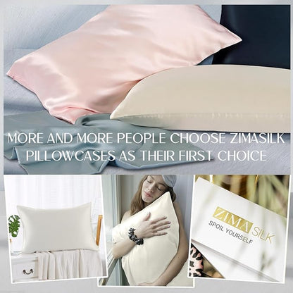 ZIMASILK 100% Pure Mulberry Silk Pillowcase for Hair and Skin Health,Soft and Smooth,Both Sides Premium Grade 6A Silk,600 Thread Count,with Hidden Zipper,1pc(Standard 20''x26'',Ivory)
