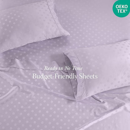 Threadmill Cotton Twin XL Sheet Set | 100% Cotton Sheets for Twin XL Size Bed | Damask Jacquard Sateen Twin XL Bed Sheets Set with 16” Deep Pocket | Soft Breathable 3-Piece Cooling Sheet Set | Lilac