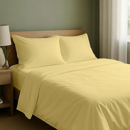 California Design Den Natural 100% Cotton Bed Sheets Full Size Bed Set with Deep Pockets - Soft Sateen Weave, Durable Sheets (Buttery Yellow)