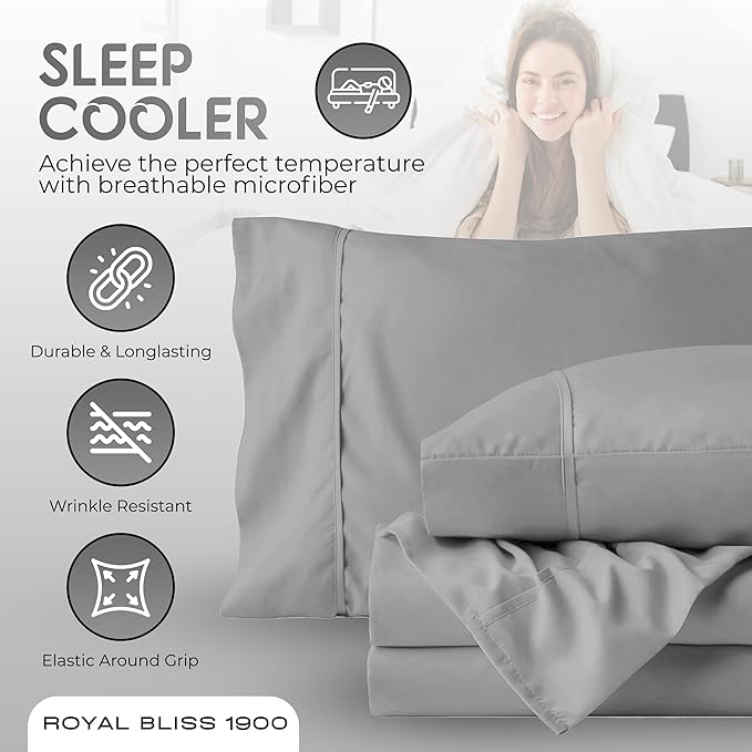 Split Top California King Sheet Set Ultra-Soft Egyptian Quality Bed Sheets Set - Double Brushed -Deep Pockets -Easy Fit - Fade Resistant - 4 Piece Set (Silver)