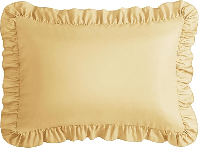 KKJIAF Ruffle Body Pillow Cases Set of 1, Ruffled Pillow Covers with Envelope Closure, Wrinkle Resistant Ruffled Long Pillow Shams 20" x 54", Gold
