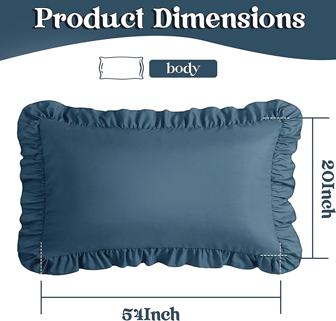 KKJIAF Ruffle Body Pillow Cases Set of 1, Ruffled Pillow Covers with Envelope Closure, Wrinkle Resistant Ruffled Long Pillow Shams 20" x 54", Dark Blue