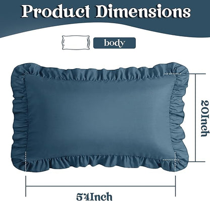 KKJIAF Ruffle Body Pillow Cases Set of 1, Ruffled Pillow Covers with Envelope Closure, Wrinkle Resistant Ruffled Long Pillow Shams 20" x 54", Dark Blue