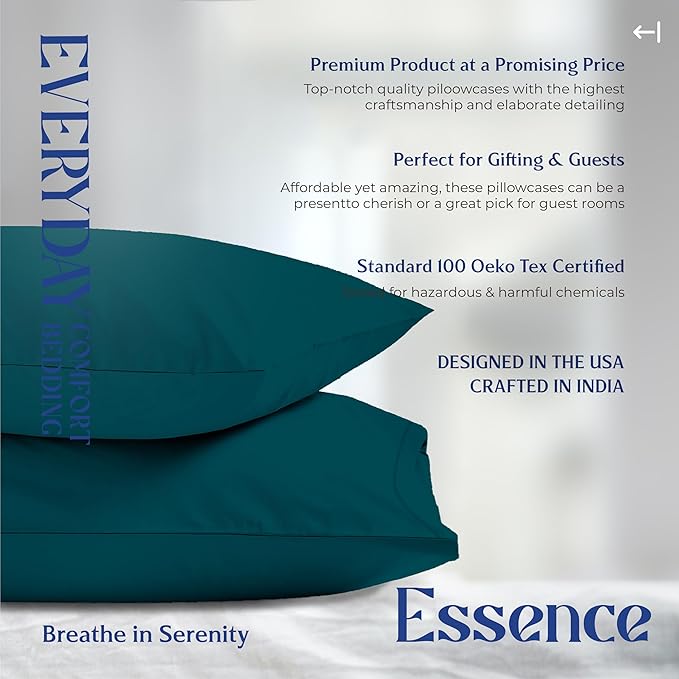 Mayfair Linen 100% Organic Cotton King Size Pillow Cases Set of 2 - Soft Hotel Quality Covers for King Size Pillows (Teal), Authentic GOTS Certified, Crisp, Cooling Percale Weave Cotton Pillowcases