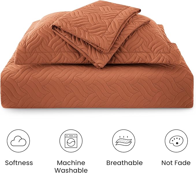 Love's cabin California King Size Quilt Bedding Set Umber Bedspread - Cal King Summer Lightweight Bedspread Comforter - Wave Pattern Coverlet for All Season - 3 Pieces (1 Quilt, 2 Pillow Shams)