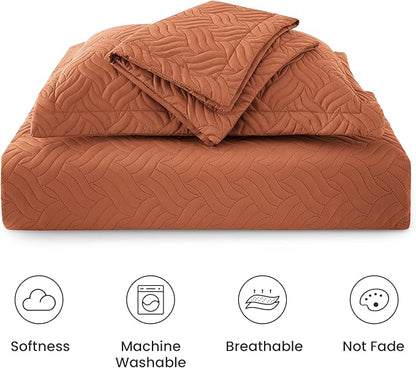 Love's cabin California King Size Quilt Bedding Set Umber Bedspread - Cal King Summer Lightweight Bedspread Comforter - Wave Pattern Coverlet for All Season - 3 Pieces (1 Quilt, 2 Pillow Shams)