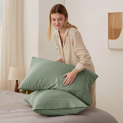 Bedsure King Size Pillow Cases Set of 2 - Sage Green Brushed Microfiber Pillowcases 2 Pack, Super Soft Pillow Case Cover with Envelope Closure for Kids, Wrinkle, Fade Resistant, 20x36 Inches