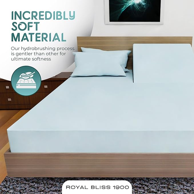 Top Split King Sheets Sets for Adjustable Bed, 4 Pcs Deep Pockets Double Brushed Microfiber Sheets, 34 Inch Split Top Fitted Sheet, 1 King Flat Sheet and 2 Pillowcases - Aqua