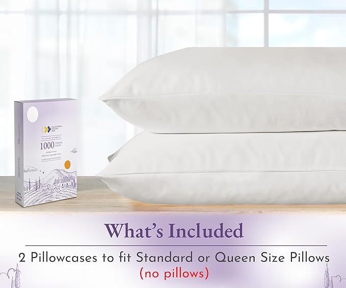 California Design Den Pillow Covers Queen Size Set of 2-1000 Thread Count Sateen, Soft & Thick 100% Cotton Pillowcases Standard/Queen, Breathable Bedding - True Ivory