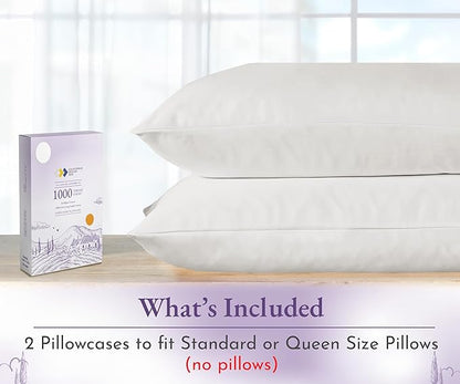 California Design Den Pillow Covers Queen Size Set of 2-1000 Thread Count Sateen, Soft & Thick 100% Cotton Pillowcases Standard/Queen, Breathable Bedding - True Ivory