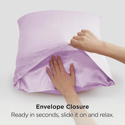 Bedsure Satin Pillowcases, Similar to Silk Pillow Cases Queen Size Set of 2, Pillow Case for Sleeping Women with Envelope Closure, Gifts for Women Men, Lavender, 20x30 Inches, 2pcs