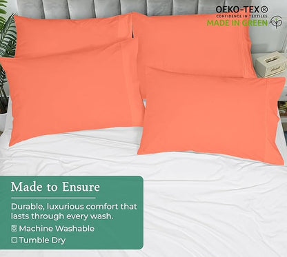 Royale Linens Queen Pillowcase Set of 2 - Bed Pillow Cover - 20" x 30" - Coral Pillowcases - 1800 Brushed Microfiber, Wrinkle & Fade Resistant - Soft & Cozy- Queen Size Pillow Case (Coral)