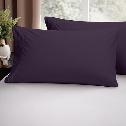 Elegant Comfort Luxury Ultra-Soft 2-Piece Pillowcase Set - 1500 Premium Hotel Quality Microfiber Double Brushed - Wrinkle Resistant, Standard/Queen, Purple