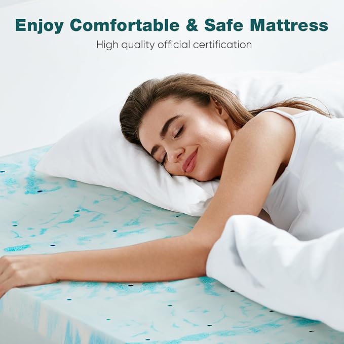 Sweetcrispy Mattress Topper Twin, Memory Foam 2 Inch Thick Gel Infused Cooling Toppers Pad for Twin Size Bed, Sleeper Sofa, RV, Camper, CertiPUR US, Breathable