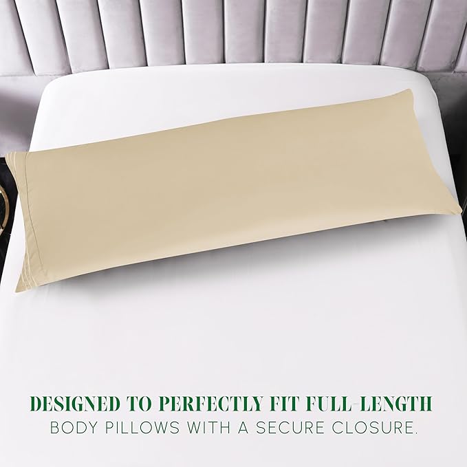 Elegant Comfort Luxury Ultra-Soft 1-Piece Body Pillowcase - 1500 Premium Hotel Quality Microfiber Double Brushed - Wrinkle Resistant, Body Pillowcase Size, Cream