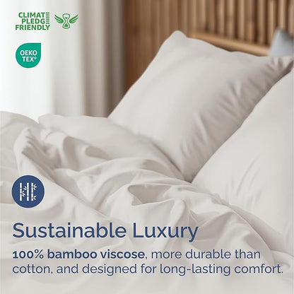 Bed Sheets Split King Size - Cooling Sheets for Split King - 100% Rayon Derived from Bamboo - Ultra Soft Hotel Luxury Bedding - 1 Flat, 1 Fitted & 2 Pillowcases w/ 16 Inch Deep Pockets - Light Grey