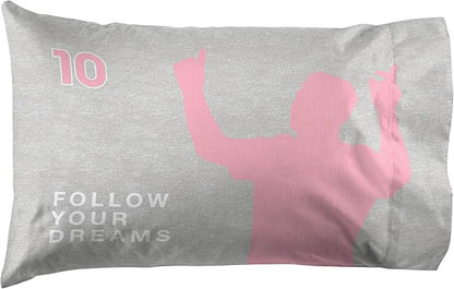 Jay Franco Kids Sheet Set with Fitted, Flat Sheets & Pillow Cover - Ultra-Soft Bedding with Pillowcase for Room Decor, Grey - Messi, 4 Piece Full