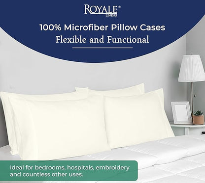 Royale Linens Queen Pillowcase Set of 2 - Bed Pillow Cover - 20" x 30" - 1800 Brushed Microfiber, Wrinkle & Fade Resistant - Soft & Cozy- Pillow Case (Queen,Ivory)