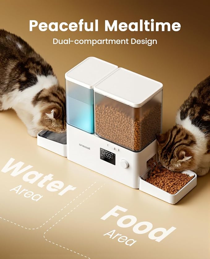 oneisall Automatic Cat Feeder and Water Dispenser, 36Cups/8.5L | 2-in-1 Auto Cat Feeder&Gravity Water Dispenser, Large Capacity, Timed Cat Feeder for Dry Food, for Indoor Cats, Kittens, Pets