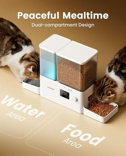 oneisall Automatic Cat Feeder and Water Dispenser, 36Cups/8.5L | 2-in-1 Auto Cat Feeder&Gravity Water Dispenser, Large Capacity, Timed Cat Feeder for Dry Food, for Indoor Cats, Kittens, Pets