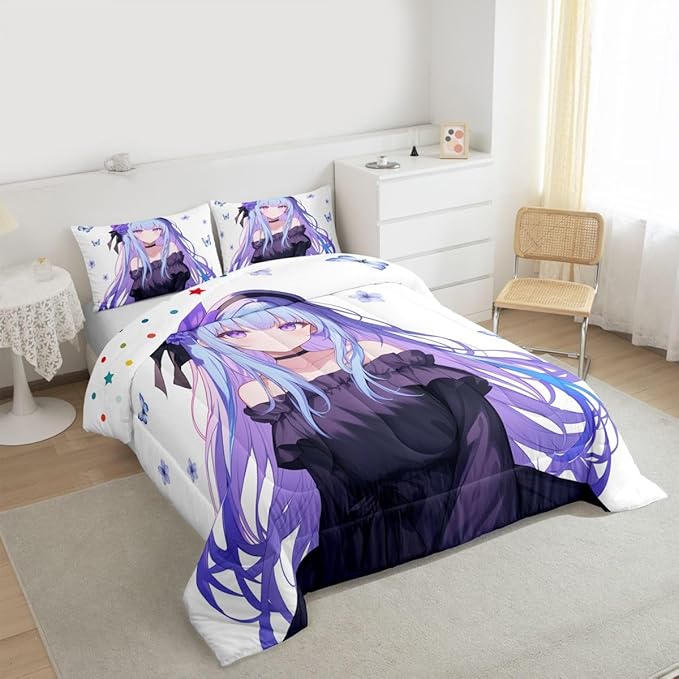 Erosebridal 3D Anime Girl Comforter Set, Kawaii Decorations Bedding Comforters & Sets, Preppy Duvet Set King