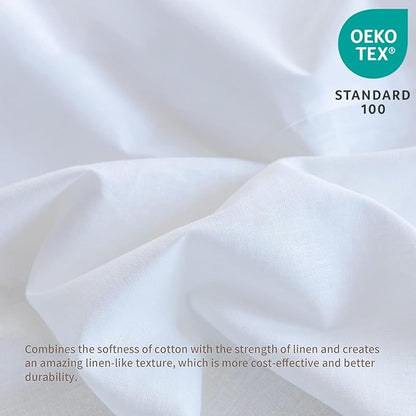 BISELINA French Linen Bed Skirt with Pleated Corner 14-Inch Tailored Drop Natural Flax Cotton Blend Basic Dust Ruffle Soft Cozy Farmhouse Bedding (14" King, Basic White)