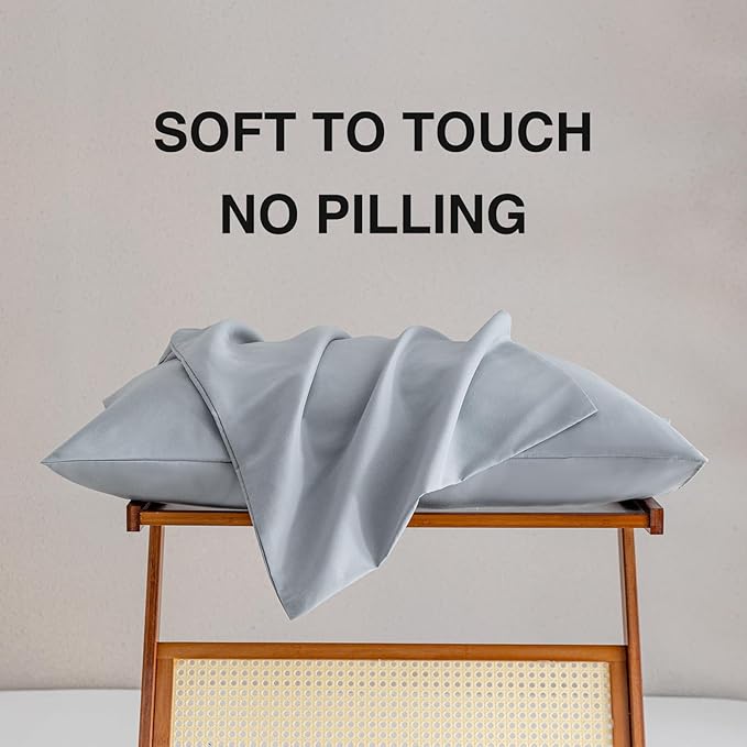 MINIPANDA Light Grey Pillowcases Set of 4 Standard Size- Gray Pillow Cases Super Soft, Smooth and Breathable - Envelope Design - Machine Washable Lightweight (20X26 Inches (4 Piece))