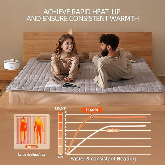 Water Heated Mattress Pad King Size - Wire-Free Electric Bed Warmer with Remote Control, Quiet Temperature Control 32-149°F, Machine Washable