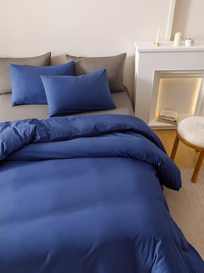 Houseri Royal Blue Comforter Set Twin Neutral Navy Bedding Vintage Japanese Style Solid Blue Farmhouse Bed Sets Twin