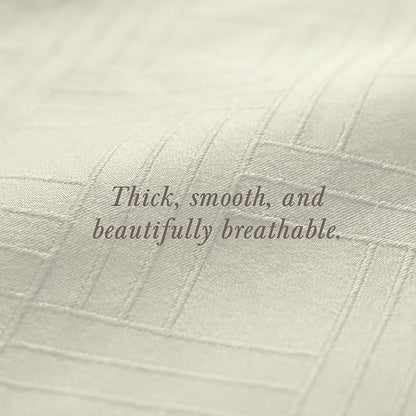 Threadmill Luxury 100% Cotton Queen Bed-Sheets - 800 Thread Count Jacquard Celine Ivory, Better Than Egyptian Cotton,4 Pc Striped Bed Set, Damask Sheets with Elasticized Deep Pocket