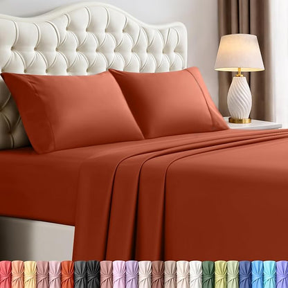 Utopia Bedding California King Size Sheet Set – 4 Piece Bed Sheets, Soft and Breathable Microfiber, Includes 1 Fitted Sheet, 1 Flat Sheet and 2 Pillowcases – OekoTex (Orange)