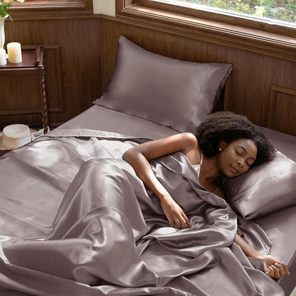 CozyLux Satin Sheets King Size Sheet Set - 4 Piece Silky King Sheets, Luxury Dusty Purple King Bed Set with Smooth and Soft Microfiber, Includes 1 Fitted Sheet, 1 Flat Sheet and 2 Pillowcases