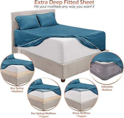 Hearth & Harbor Extra Deep Pocket Sheets - Fits Mattress 18-24 Inches Deep - Extra Deep Pocket California King Size - 6 Piece Cal King Sheets - Cal King, Blue Heaven