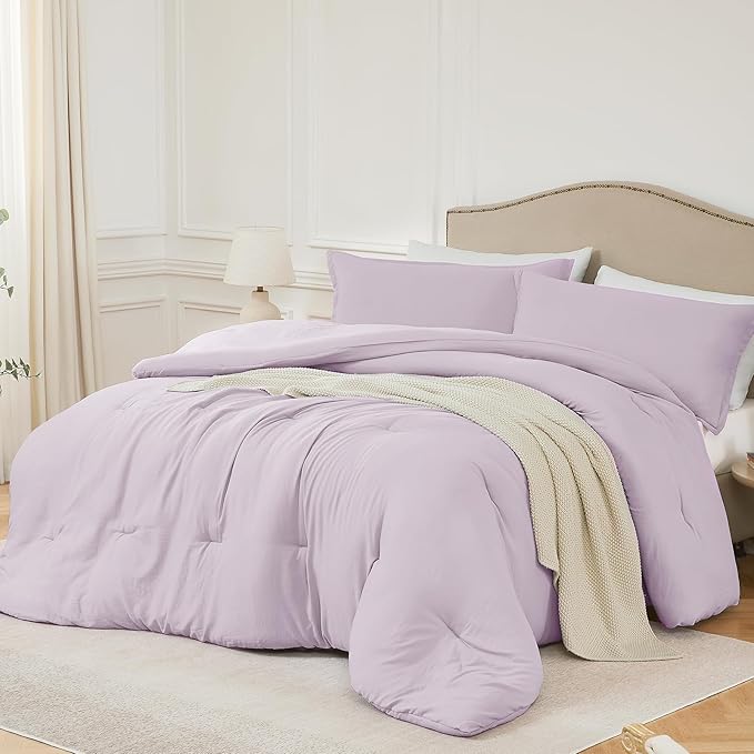 Full Size Comforter Set Light Purple,3PCS Soft Lightweight Breathable Bedding Comforter for All Season, Full Size(82''×86'' Comforter & 2 Pillowcases)