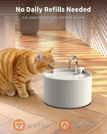 Ceramic Cat Water Fountain, 2.2L/74oz Cat Drinking Fountain | Quiet Pet Fountain for Indoor Cats and Small Dogs, BPA-Free Ceramic, Easy to Clean