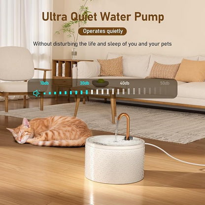 DOOOB Ceramic Cat Water Fountain, 2.1L/71oz Cat Fountain, Automatic Ceramic Water Fountain for Cats, Pet Water Fountain with Ultra-Quiet Pump and 3 Filters & 3 Sponges (Firework Embossed)