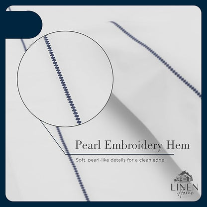 Linen Home 100% Cotton Percale Pearl Stitch Pillowcases King Size, Dark Blue, 2 Pieces of Pillow Case, Crisp and Cool Strong Bed Linen, 20 inches X 40 inches