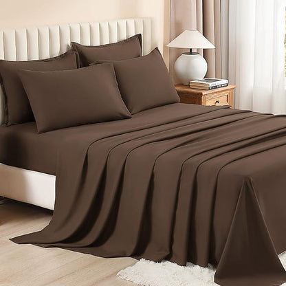 Litanika California King Comforter Set Brown - 7 Pieces Bed in a Bag Cal King Bedding Comforter Sets, Plain Lightweight Bed Set with Comforter, Sheets, Pillowcases & Shams