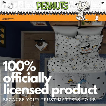 Peanuts Halloween Queen Bed Set – Super Soft & Cozy 5 Piece Reversible Comforter and Sheet Set Featuring Snoopy & Charlie Brown, (Official Peanuts® Product) by Franco