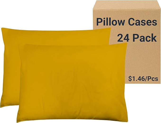 ZPECC Pillow Cases Bulk 24 Pack - Standard Pillowcases with Envelope Closure, Soft Brushed Microfiber Pillow Cover for Hotel Airb&bs Hospital Bedding Essential, Golden Yellow