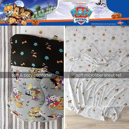 Paw Patrol Kids Halloween Bedding 5 Piece Super Soft Cozy Reversible Comforter and Sheet Set with Sham, Twin, (Officially Licensed Product) by Franco