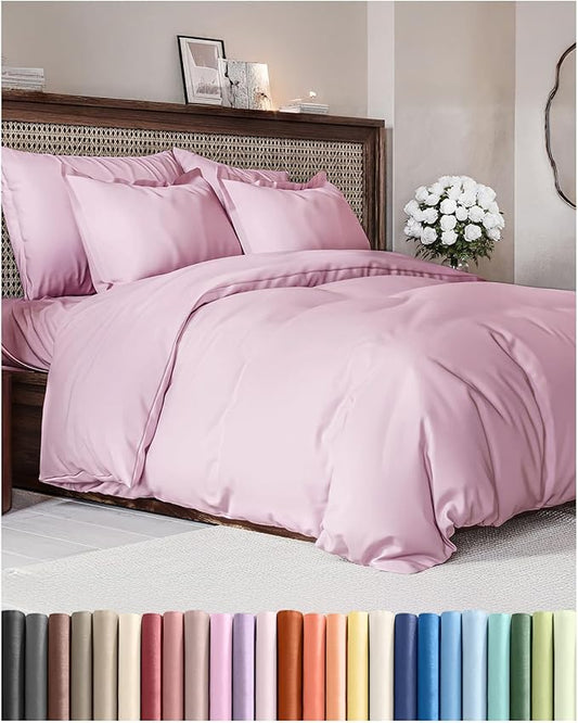 Duvet Cover King Size Set - Extra Soft King Duvet Cover 104" x 90" with 2 Pillow Shams - Hotel Luxury, Easy Care & Fade Free w/ Zipper Closures & Ties - All Season, Comfy and Breathable (Light Pink)