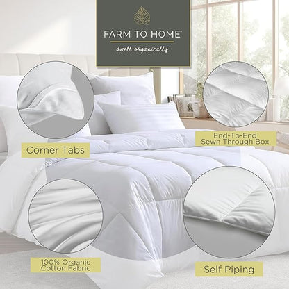 Farm To Home Organic Cotton Feather Down Comforter King Size, 100% Organic Cotton Cover, All Seasons Luxury Duvet Insert with Corner Tabs, Cozy Hotel Collections White Bedding Comforters, 106"x90"