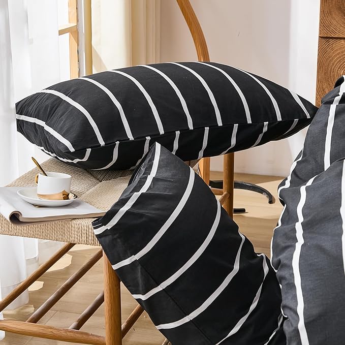 Merryword Black and White Striped Duvet Cover Set King Size - 100% Cotton Bedding Set 3 Pieces, Soft Breathable Comforter Cover with Pillowcases, Minimalist Chic Aesthetic Bedding Set for All Seasons